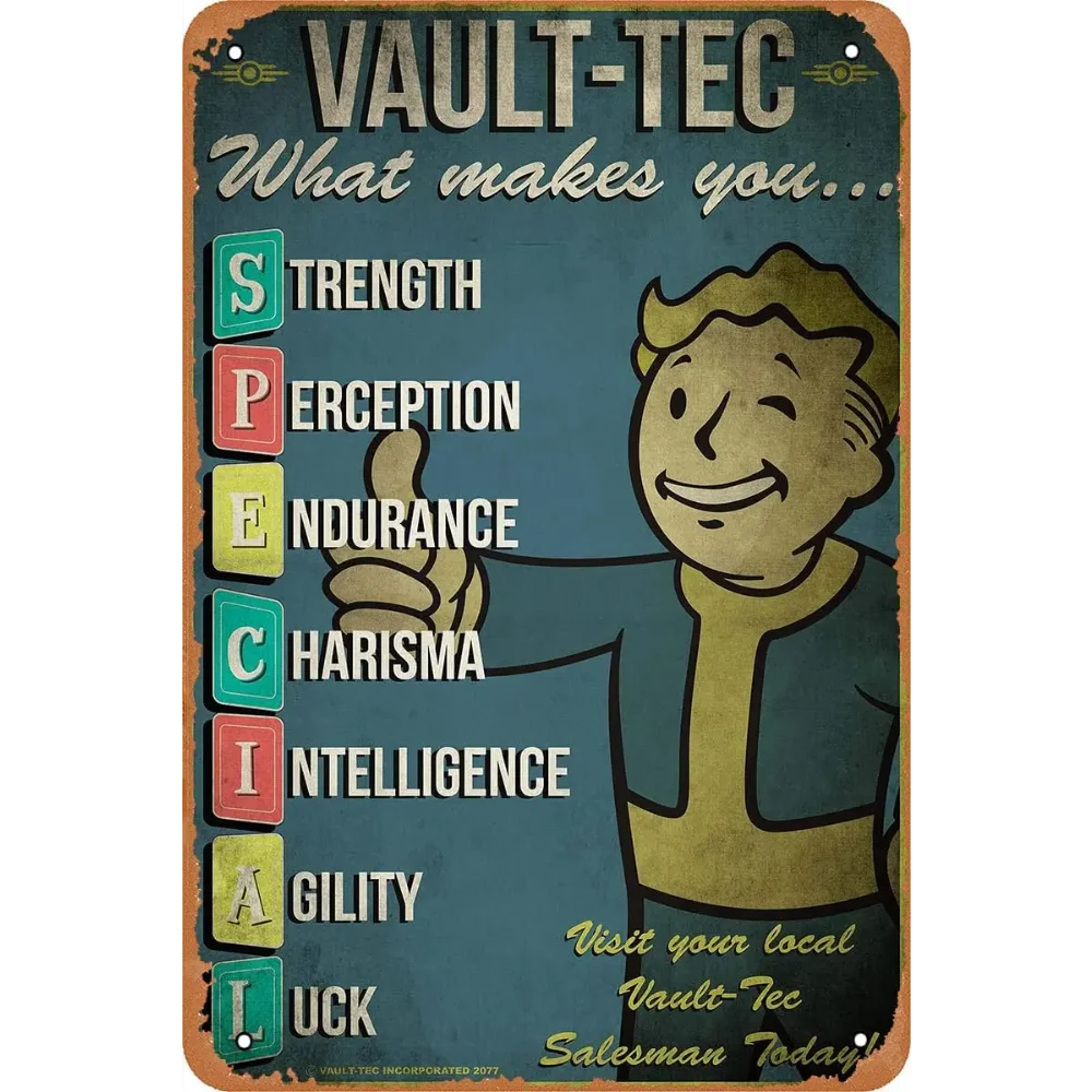 Retro Gaming Vault - โปสเตอร์โลหะ RetroGameDecor V-Vault Tec - ป้ายโลหะสไตล์วินเทจพร้อมภาพศิลปะเครื่องเล่นเกมย้อนยุค
