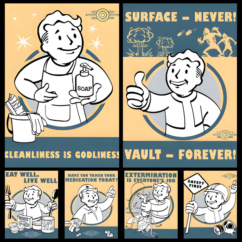 Retro Gaming Vault - โปสเตอร์ตัวละครเกม V-Vault Boy สไตล์เรโทร RPG แบบมีกาวในตัว