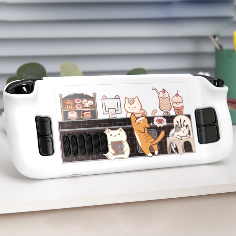 Retro Gaming Case - เคสไอน้ำเคสพีซีแข็งน่ารักป้องกันที่ครอบคอนโซลรอยขีดข่วนกันลื่นเคสลายคาเฟ่แมวน่ารักสำหรับดาดฟ้าอบไอน้ำ