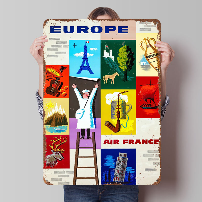 Retro Gaming France - โปสเตอร์โลหะลายการเดินทางของยุโรป แอร์ฟรองซ์ งานศิลปะติดผนังแบบกำหนดเอง ป้ายโลหะวินเทจย้อนยุค สำหรับตกแต่งบ้าน ห้องแมนเคฟ