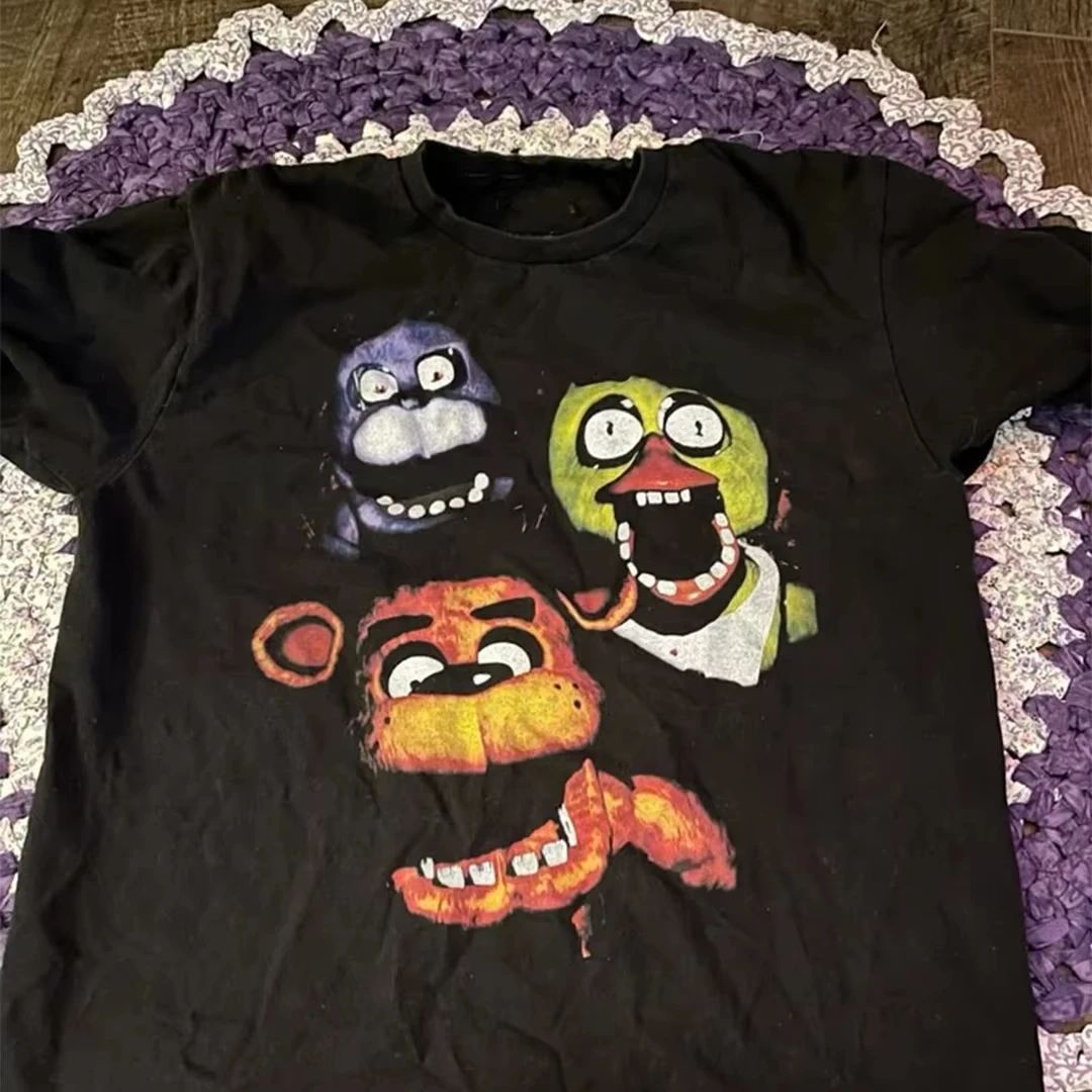 Retro Gaming Aesthetic - เสื้อยืดผู้ชายลายเรโทร Freddie Bonny Chica - เสื้อยืดแขนสั้นผ้าฝ้ายลายเกมสยองขวัญแนวสตรีทแวร์