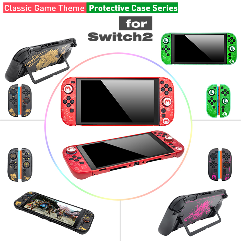 Retro Gaming Case - สำหรับ NS สวิทช์ 2 กรณีฮาร์ดเชลล์ตัวป้องกันแบบเชื่อมต่อได้ฝาครอบบางผิว NS