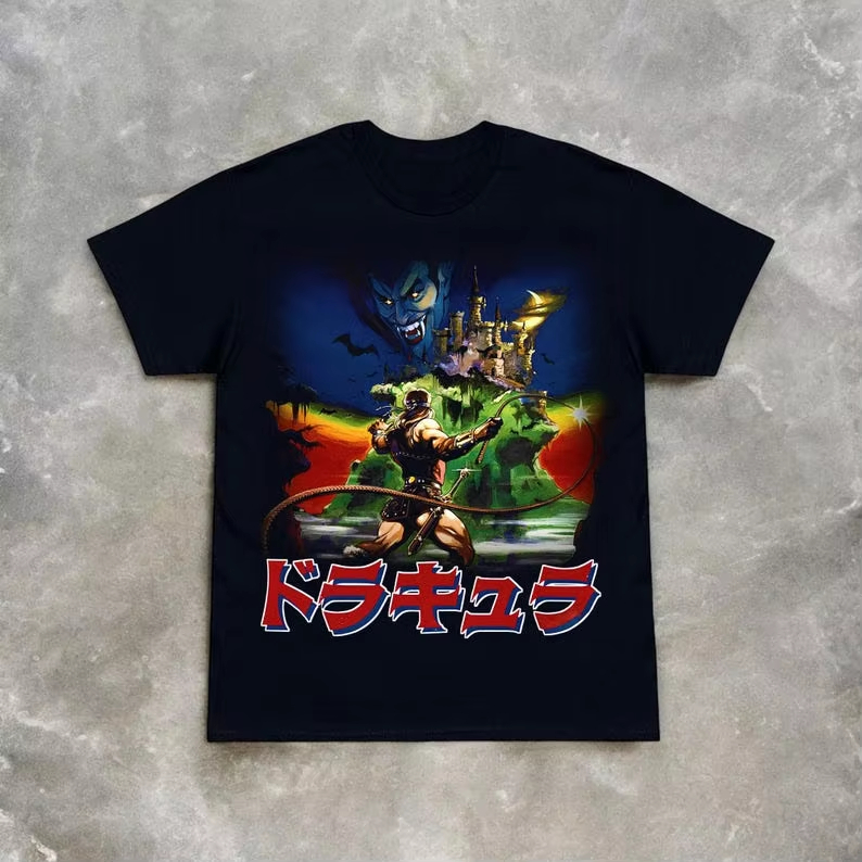 Retro Gaming Aesthetic - เสื้อยืดลายเกม Castlevania NES Konami สไตล์เรโทรยุค 80