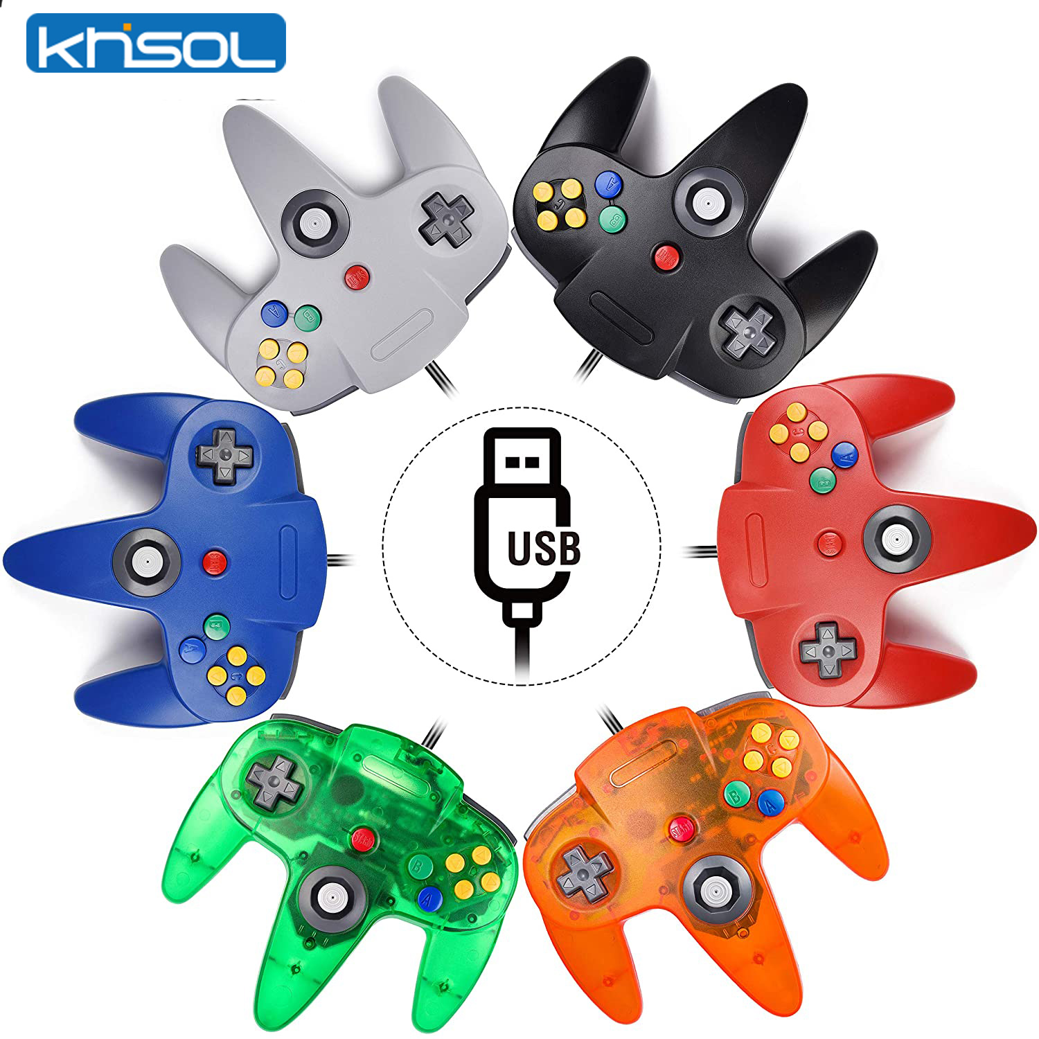 Retro Gaming Theme - N64 Controller คลาสสิก USB แบบมีสายรีโมทคอนโทรลเกมจอยสติ๊กอุปกรณ์เสริมคลาสสิก 64