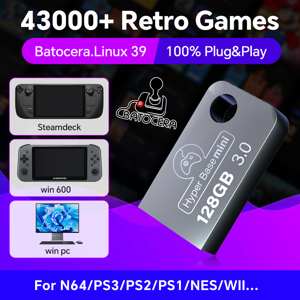 Retro Gaming Theme - Batocera แฟลชไดร์ฟ USB 128G สำหรับ Windows