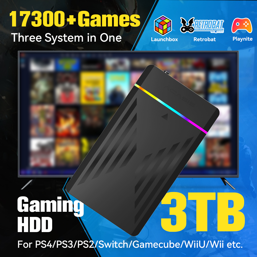 Retro Gaming Kiosk - 3TB แบบพกพา HDD LaunchBox/Retrobat/Playnite คอนโซลเกม Retro