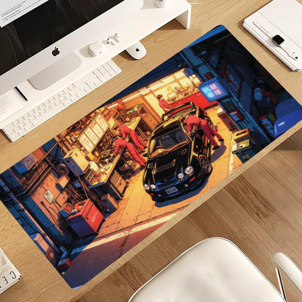 Retro Gaming Repair Shop - แผ่นรองเมาส์ลายรถแข่งสไตล์เรโทร แผ่นรองเมาส์สำหรับเล่นเกมคอมพิวเตอร์ อุปกรณ์ตกแต่งโต๊ะทำงาน แผ่นรองโต๊ะแล็ปท็อป พรมตกแต่งสำนักงาน แผ่นรองเมาส์ขนาดใหญ่